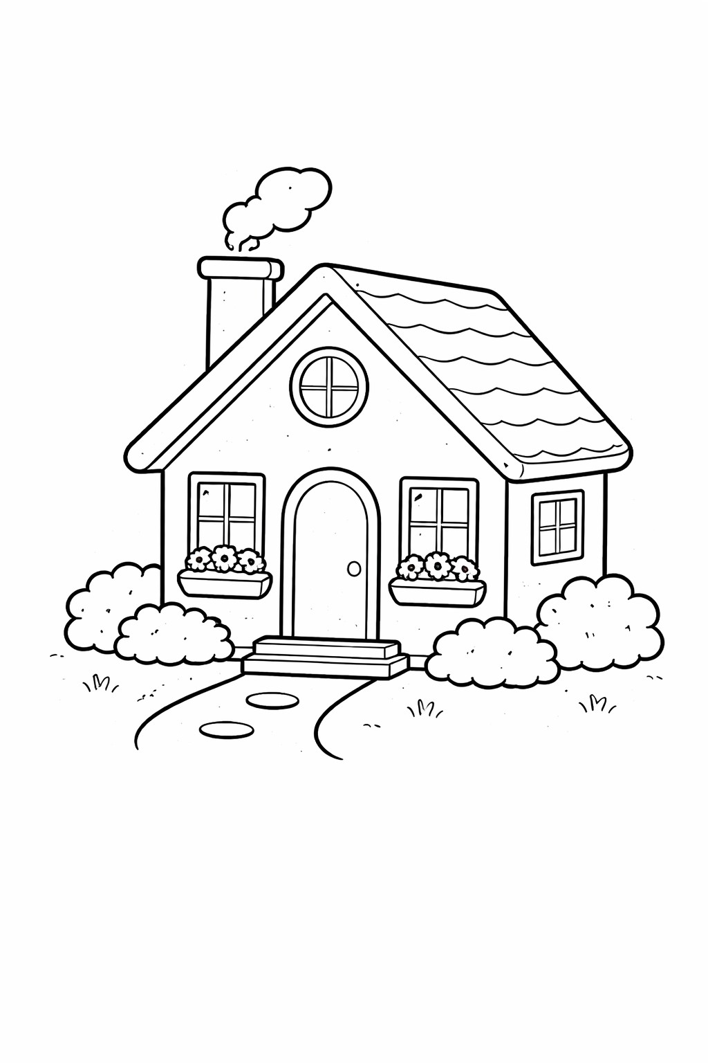 Domeček s květinami v oknech