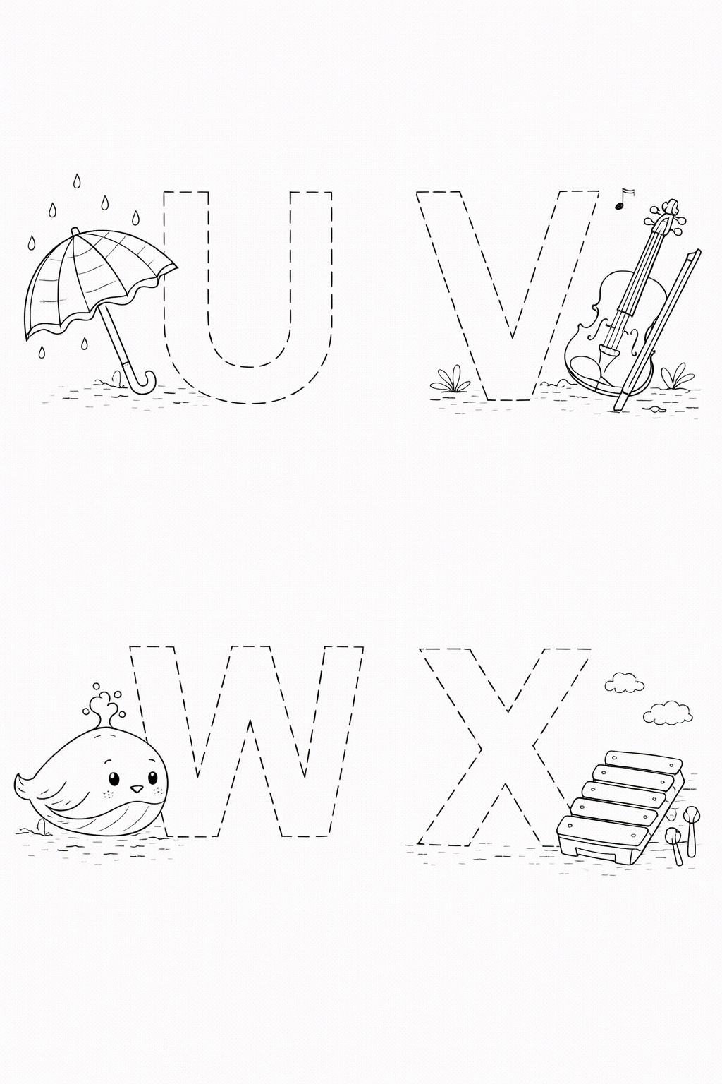 Písmena U, V, W, X k obtahování