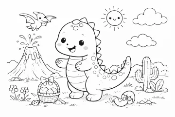 Dinosaurus s velikonočním košíkem