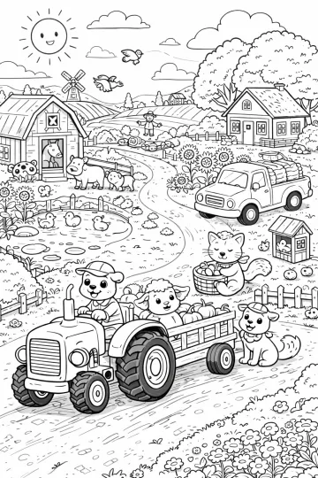 Zvířátka na farmě s traktorem
