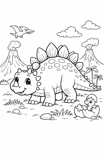 Stegosaurus a mládě ve vajíčku